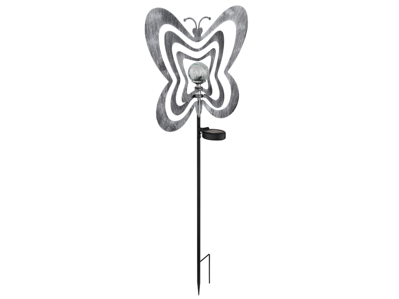 LED Solar Gartenstecker mit drehbaren Schmetterlingen in Silber-Grau, Höhe 83cm