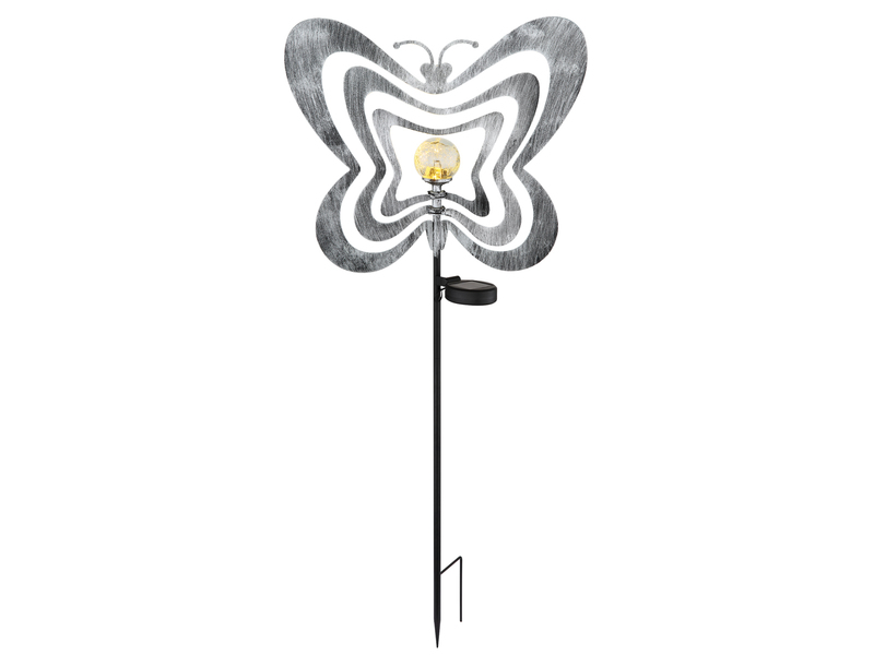 LED Solar Gartenstecker mit drehbaren Schmetterlingen in Silber-Grau, Höhe 83cm