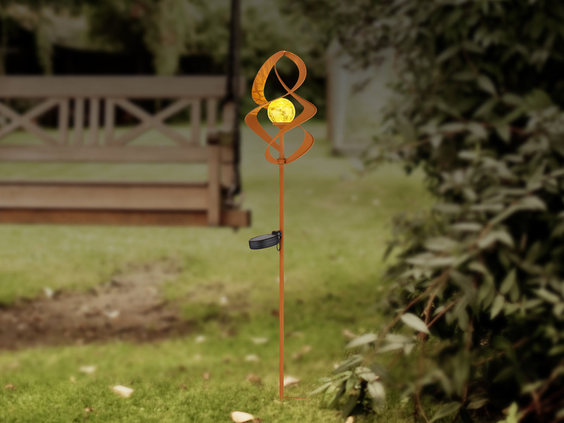LED Solar Gartenstecker mit Erdspieß drehbar aus Metall in Rostoptik, Höhe 90cm