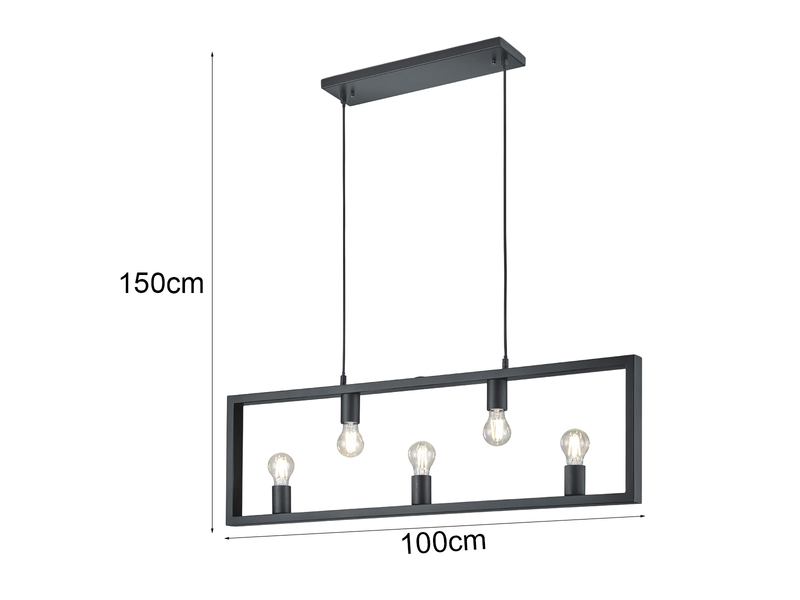 Pendelleuchte 5-flammig Metall Schwarz Breite 100cm