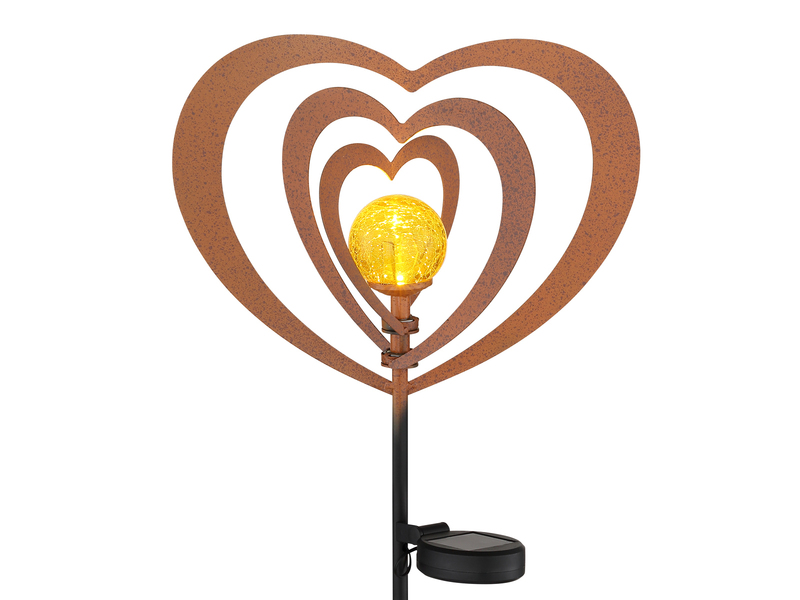 2er Set LED Solar Gartenstecker mit drehbaren Herzen in Rostoptik, Höhe 82cm