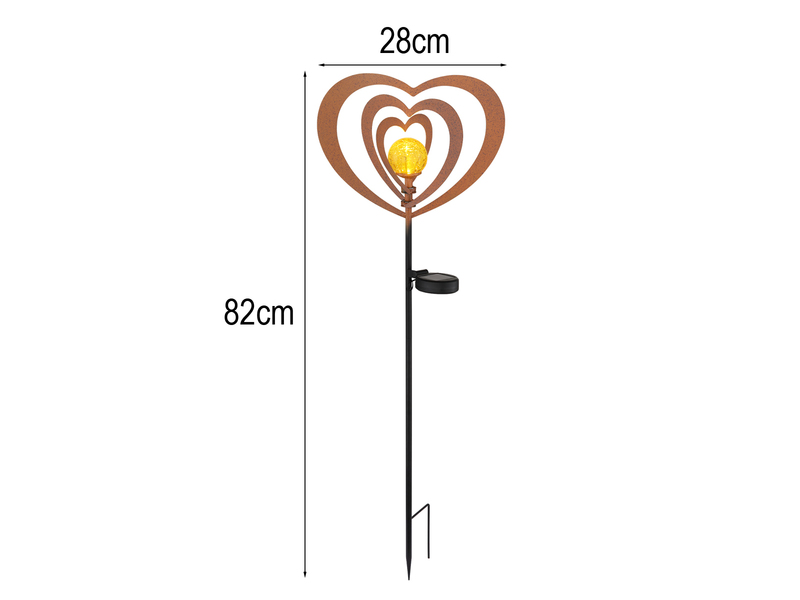 2er Set LED Solar Gartenstecker mit drehbaren Herzen in Rostoptik, Höhe 82cm