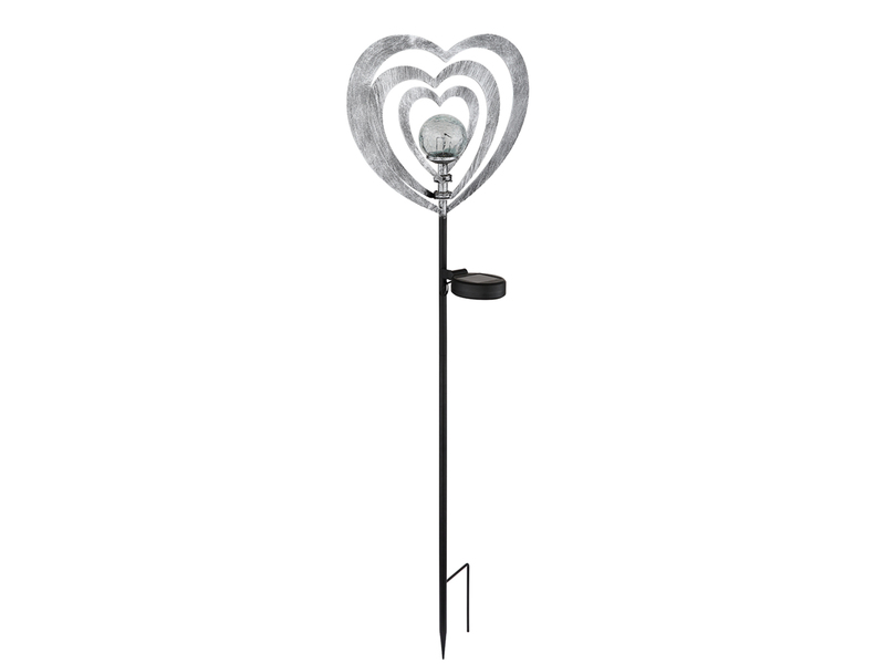 2er Set LED Solar Gartenstecker mit drehbaren Herzen in Silber-Grau, Höhe 82cm