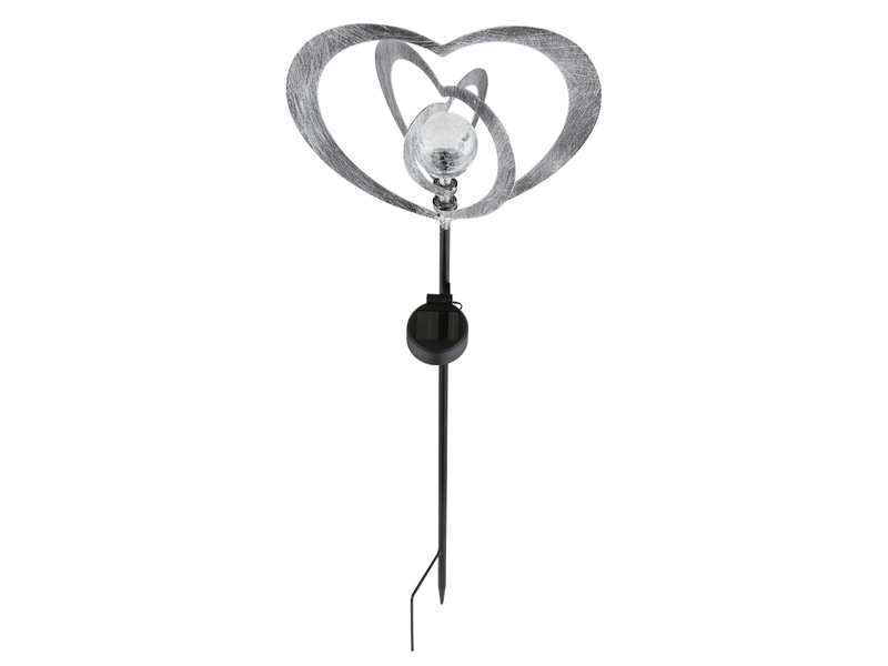 2er Set LED Solar Gartenstecker mit drehbaren Herzen in Silber-Grau, Höhe 82cm