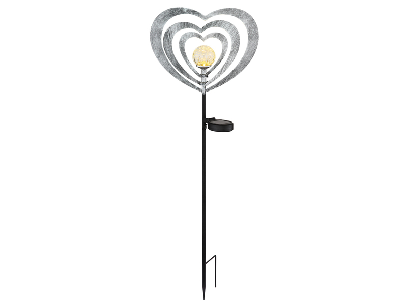 2er Set LED Solar Gartenstecker mit drehbaren Herzen in Silber-Grau, Höhe 82cm