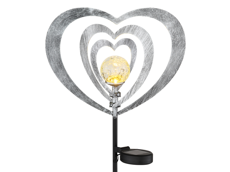 2er Set LED Solar Gartenstecker mit drehbaren Herzen in Silber-Grau, Höhe 82cm