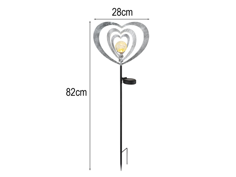 2er Set LED Solar Gartenstecker mit drehbaren Herzen in Silber-Grau, Höhe 82cm