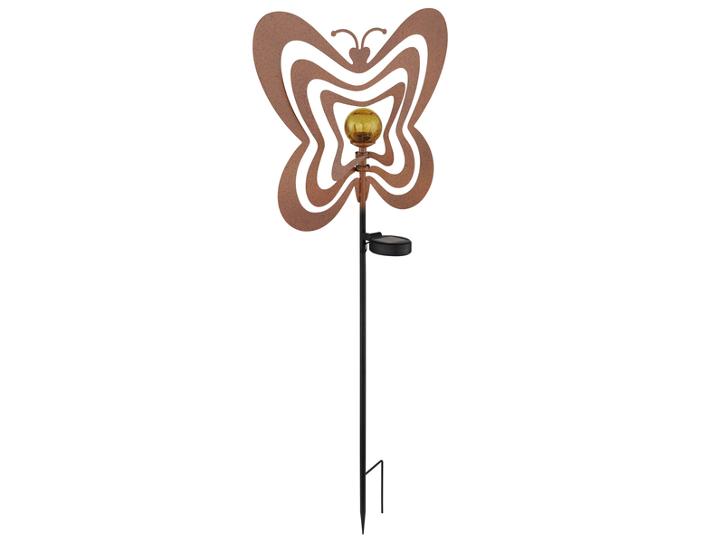 2er Set LED Solar Gartenstecker mit drehbaren Schmetterlingen Rostoptik, H: 83cm