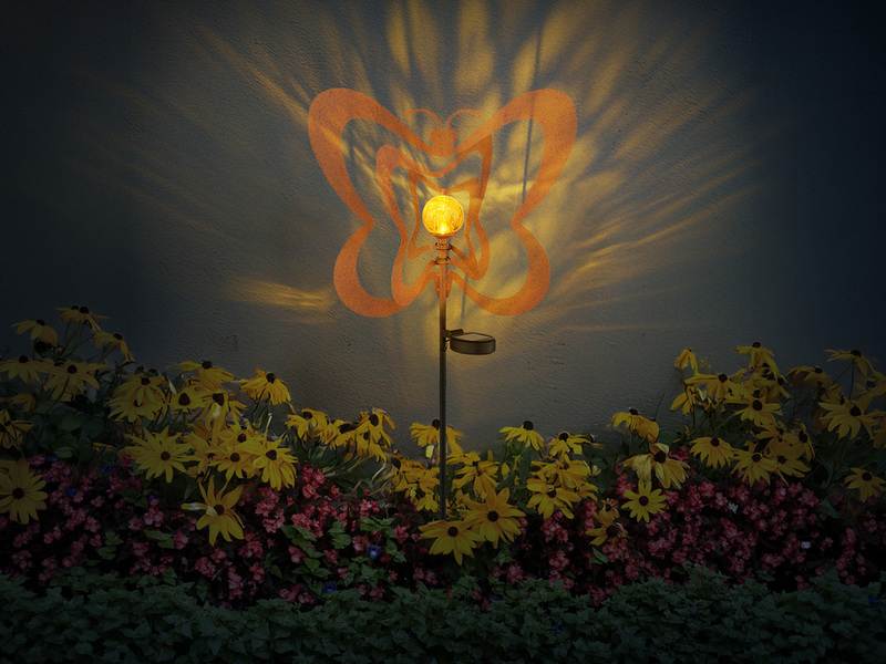 2er Set LED Solar Gartenstecker mit drehbaren Schmetterlingen Rostoptik, H: 83cm