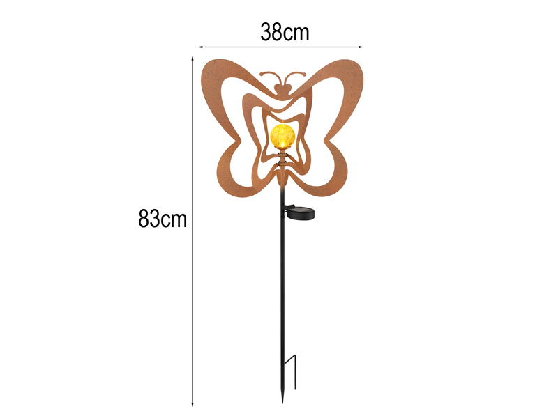 2er Set LED Solar Gartenstecker mit drehbaren Schmetterlingen Rostoptik, H: 83cm