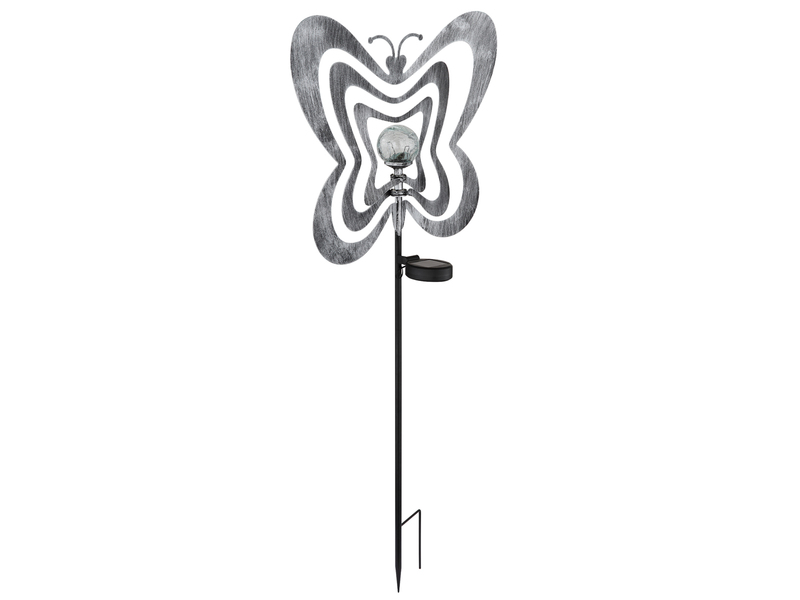 2er Set LED Solar Gartenstecker mit drehbaren Schmetterlingen Silber-Grau, 83cm