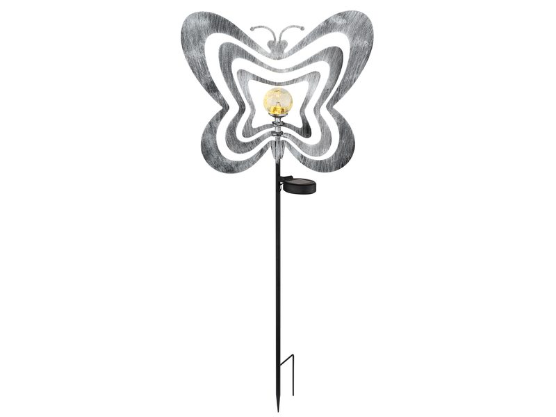 2er Set LED Solar Gartenstecker mit drehbaren Schmetterlingen Silber-Grau, 83cm