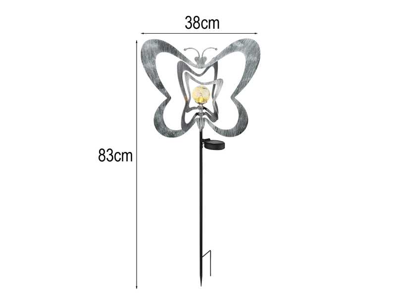 2er Set LED Solar Gartenstecker mit drehbaren Schmetterlingen Silber-Grau, 83cm