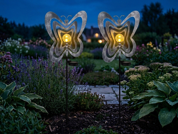 2er Set LED Solar Gartenstecker mit drehbaren Schmetterlingen Silber-Grau, 83cm