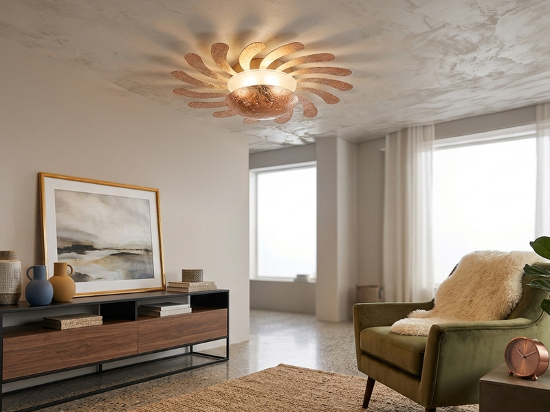 LED Wandleuchte SUN, Metall Gold foliert, indirekte Beleuchtung Ø 40cm
