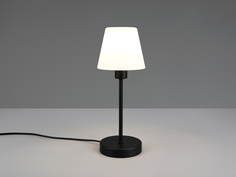 Tischlampe MATHA II Schwarz Glasschirm Weiß mit Touchfunktion, Höhe 32cm