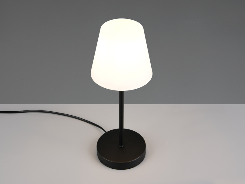 Tischlampe MATHA II Schwarz Glasschirm Weiß mit Touchfunktion, Höhe 32cm