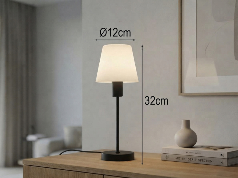 Tischlampe MATHA II Schwarz Glasschirm Weiß mit Touchfunktion, Höhe 32cm