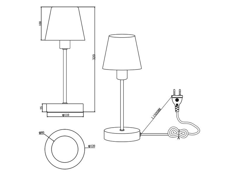 Tischlampe MATHA II Schwarz Glasschirm Weiß mit Touchfunktion, Höhe 32cm
