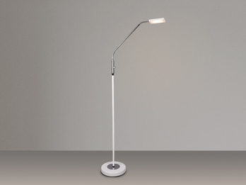 Kleine LED Stehlampe SANDOR Leselampe dimmbar aus Metall Weiß & Chrom Höhe 130cm