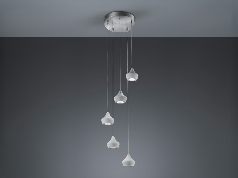 LED Pendelleuchte 5-flammig Metall Silber, Schirme Beton, Ø 35cm