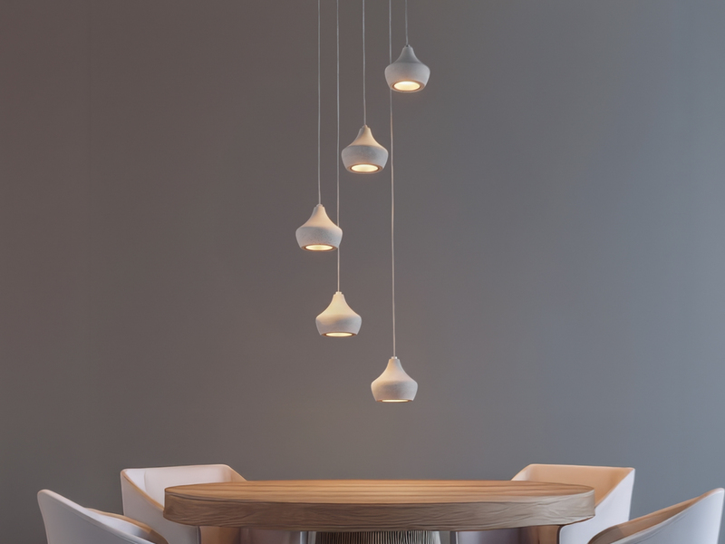 LED Pendelleuchte 5-flammig Metall Silber, Schirme Beton, Ø 35cm