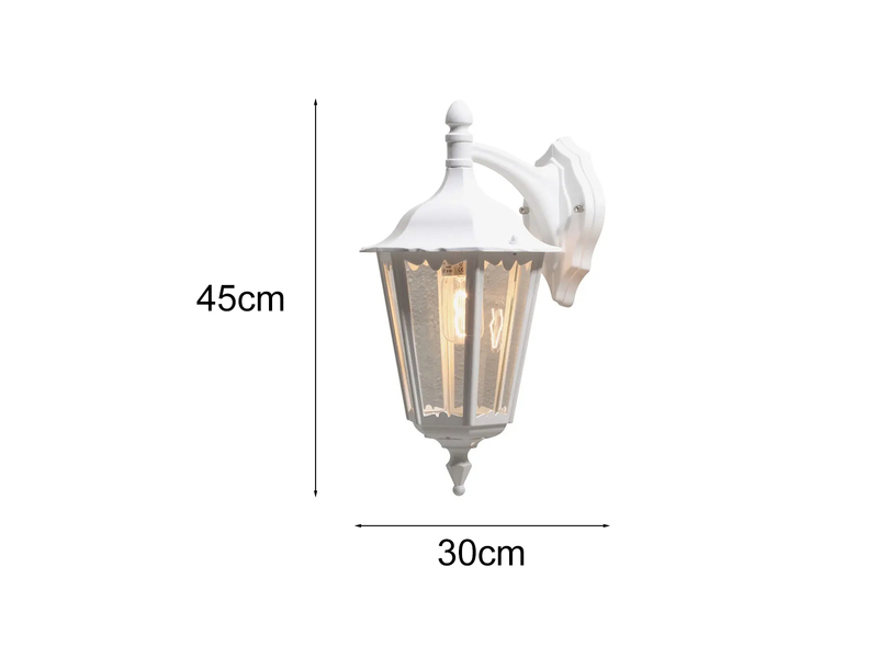 Große LED Außenwandleuchte Laterne hängend aus Aluminium Weiß, Höhe 45cm