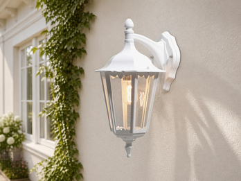 Große LED Außenwandleuchte Laterne hängend aus Aluminium Weiß, Höhe 45cm