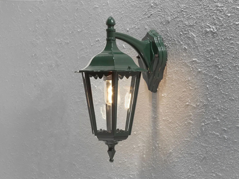 Große LED Außenwandleuchte Laterne hängend aus Aluminium Grün, Höhe 45cm