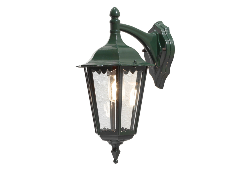 Große LED Außenwandleuchte Laterne hängend aus Aluminium Grün, Höhe 45cm