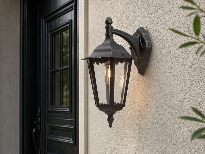 Große LED Außenwandleuchte Laterne hängend aus Aluminium Schwarz, Höhe 45cm