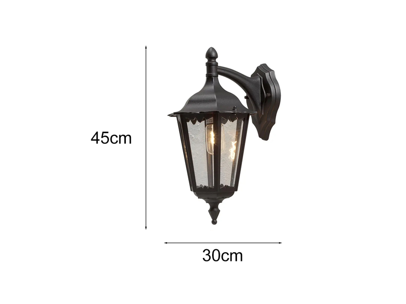 Große LED Außenwandleuchte Laterne hängend aus Aluminium Schwarz, Höhe 45cm