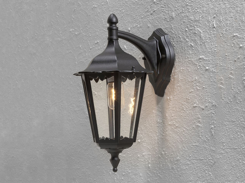Große LED Außenwandleuchte Laterne hängend aus Aluminium Schwarz, Höhe 45cm