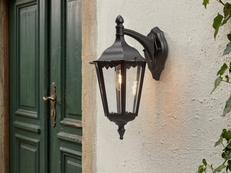 Große LED Außenwandleuchte Laterne hängend aus Aluminium Schwarz, Höhe 45cm