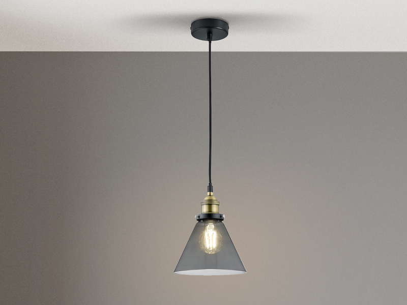 Pendelleuchte einflammig Metall Schwarz & Glasschirm Ø 18,5cm