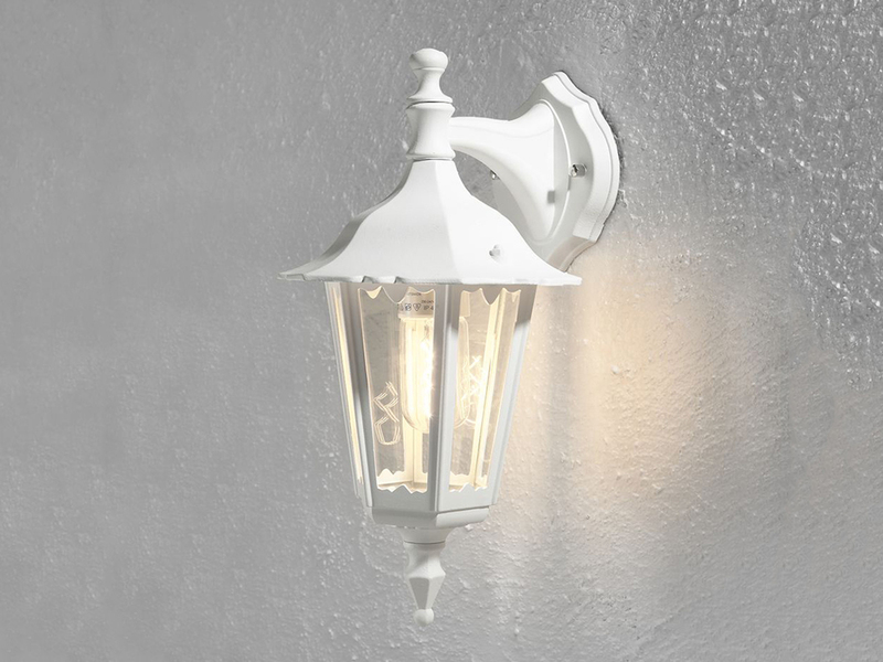 LED Außenwandleuchte Laterne hängend aus Aluminium Weiß, E27, Höhe 39cm
