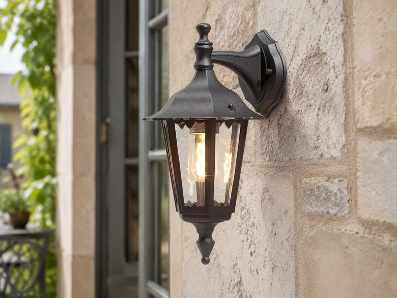 LED Außenwandleuchte Laterne hängend aus Aluminium Schwarz, E27, Höhe 39cm