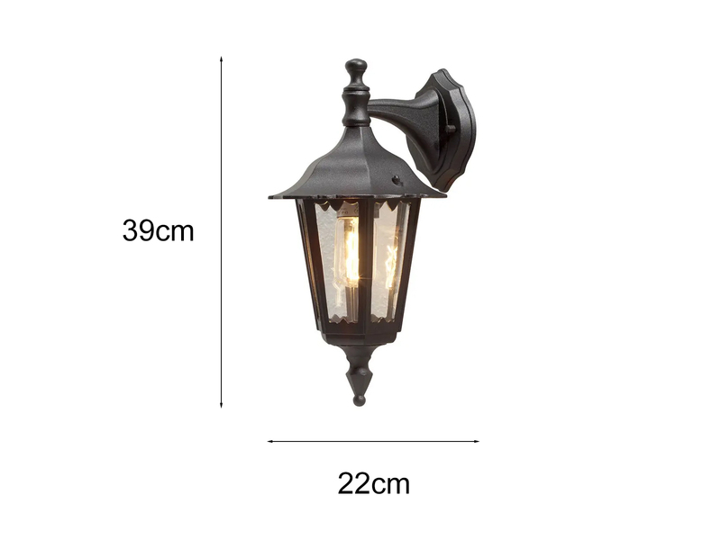 LED Außenwandleuchte Laterne hängend aus Aluminium Schwarz, E27, Höhe 39cm