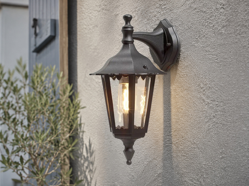 LED Außenwandleuchte Laterne hängend aus Aluminium Schwarz, E27, Höhe 39cm