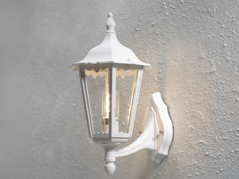 Große LED Außenwandleuchte Laterne stehend aus Aluminium Weiß, Höhe 44cm