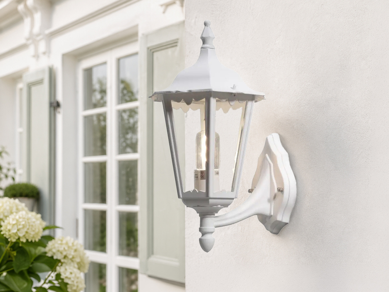 Große LED Außenwandleuchte Laterne stehend aus Aluminium Weiß, Höhe 44cm