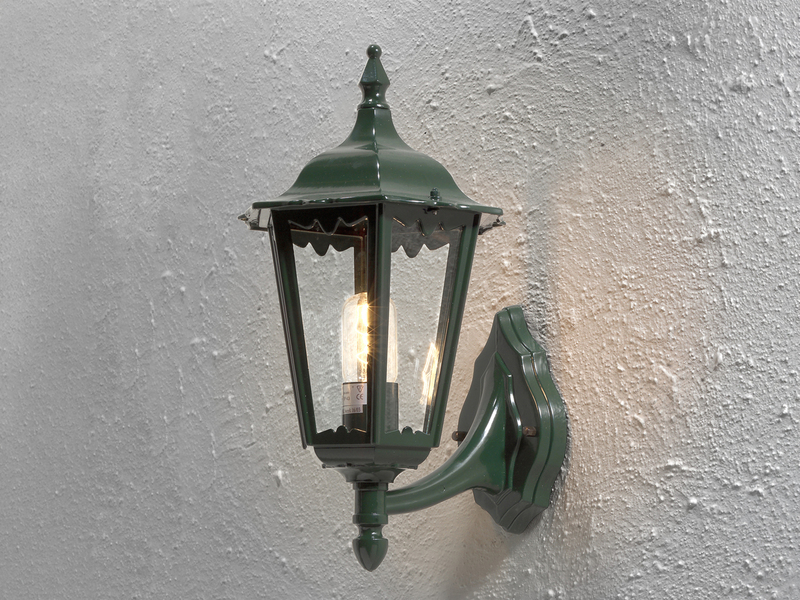 Große LED Außenwandleuchte Laterne stehend aus Aluminium Grün, Höhe 44cm