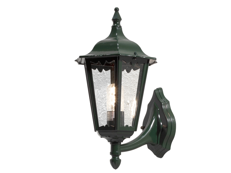 Große LED Außenwandleuchte Laterne stehend aus Aluminium Grün, Höhe 44cm