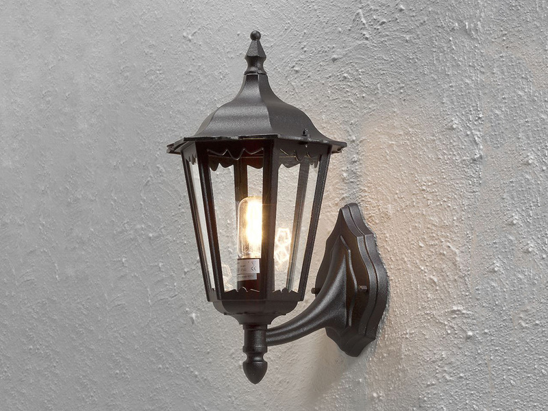 Große LED Außenwandleuchte Laterne stehend aus Aluminium Schwarz, Höhe 44cm