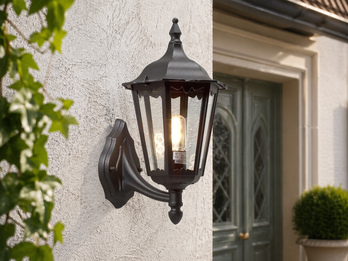 Große LED Außenwandleuchte Laterne stehend aus Aluminium Schwarz, Höhe 44cm
