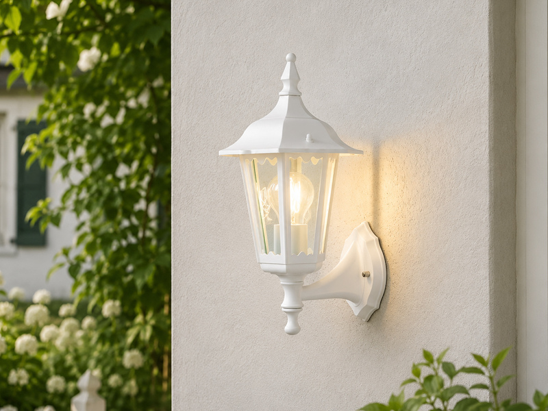 LED Außenwandleuchte antike Laterne stehend aus Aluminium Weiß, Höhe 36cm
