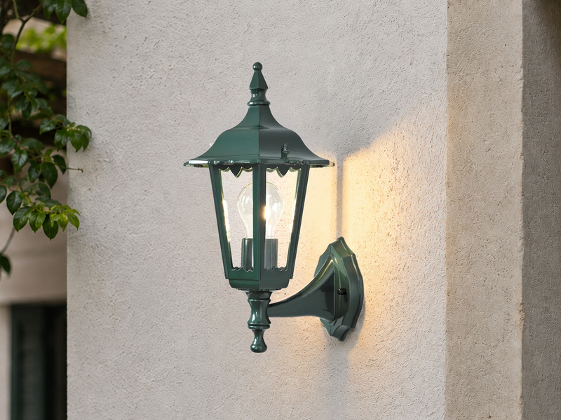 LED Außenwandleuchte antike Laterne stehend aus Aluminium Grün, Höhe 36cm