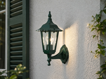 LED Außenwandleuchte antike Laterne stehend aus Aluminium Grün, Höhe 36cm