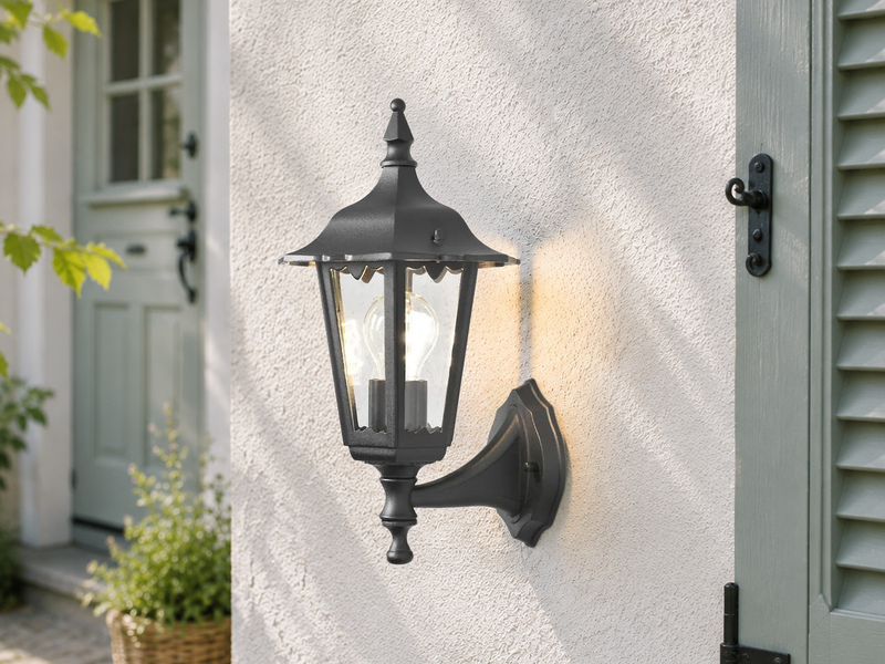 LED Außenwandleuchte antike Laterne stehend aus Aluminium Schwarz, Höhe 36cm
