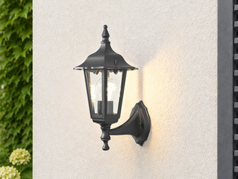 LED Außenwandleuchte antike Laterne stehend aus Aluminium Schwarz, Höhe 36cm